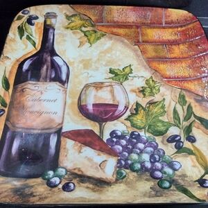 Square Plate Decor - Cabernet Sauvignon Cheese Grapes Certified International